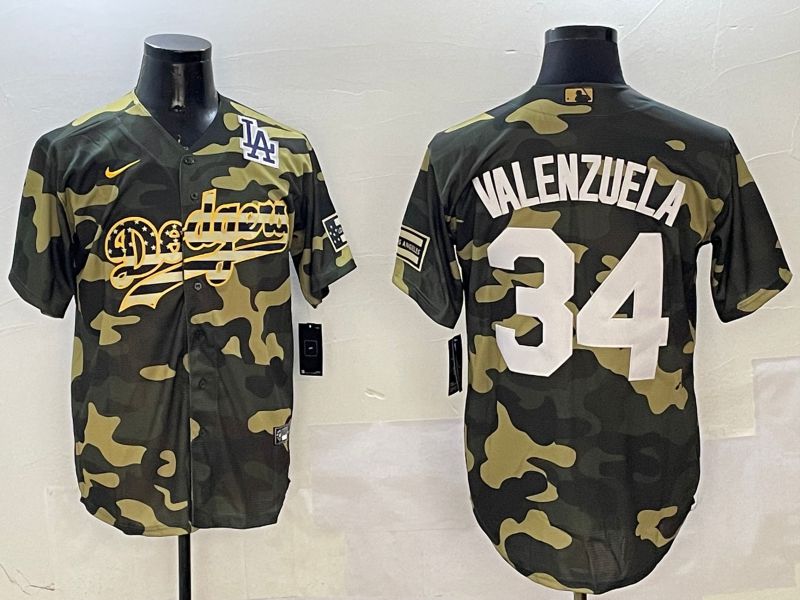 Men Los Angeles Dodgers #34 Valenzuela Camo Joint Name 2025 Nike MLB Jersey style 7->los angeles dodgers->MLB Jersey